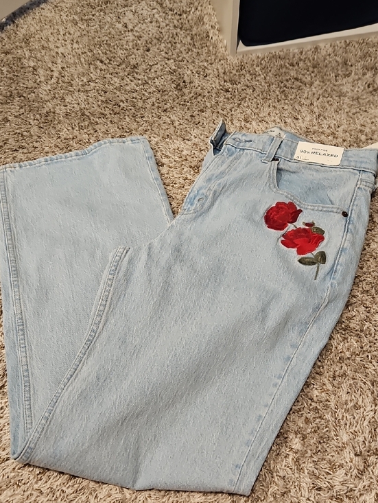 Abercrombie & Fitch Denim - Abercrombie & Fitch Light Blue High-Rise Jeans with Red Rose Embroidery